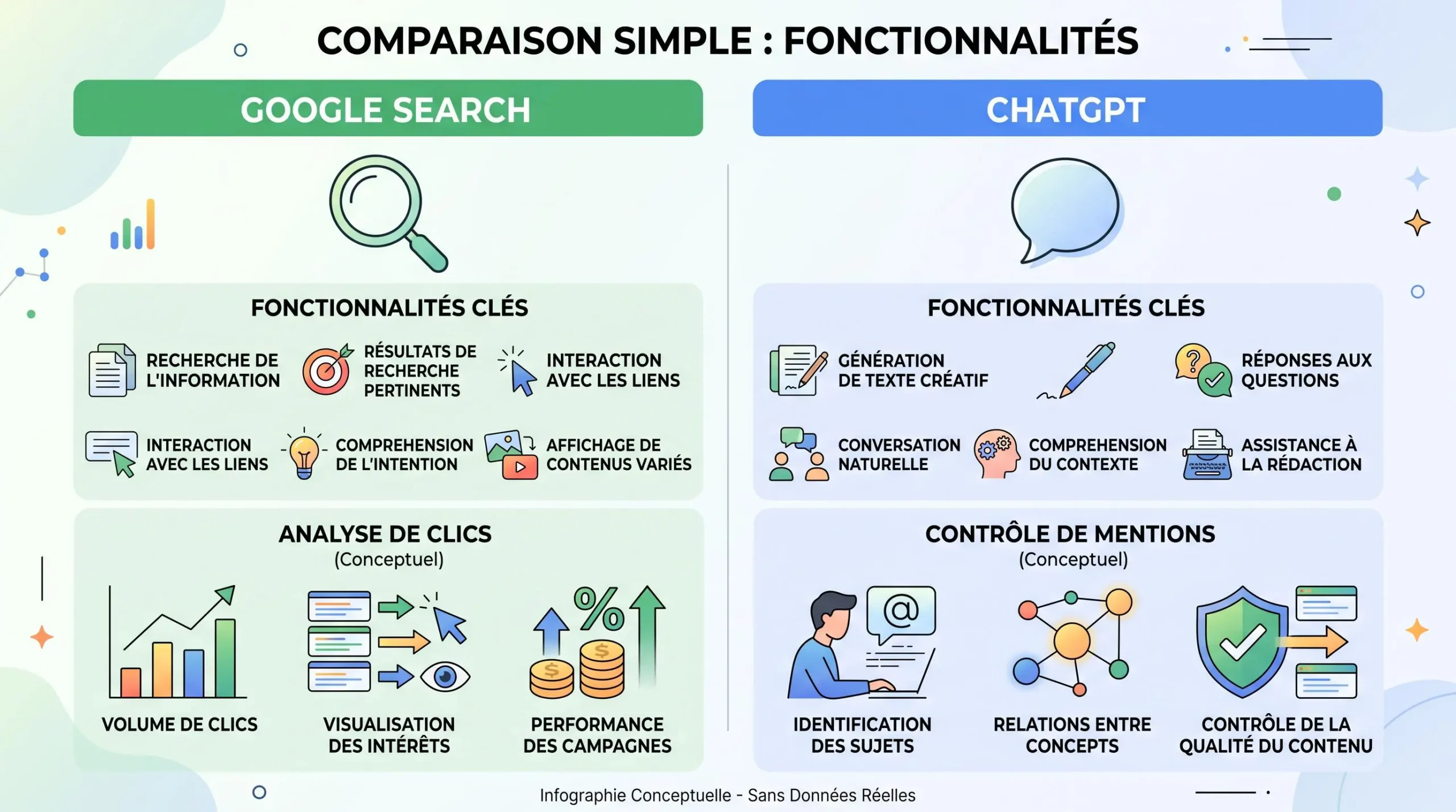 Schéma comparant mesures Google Search Console et suivi des réponses ChatGPT